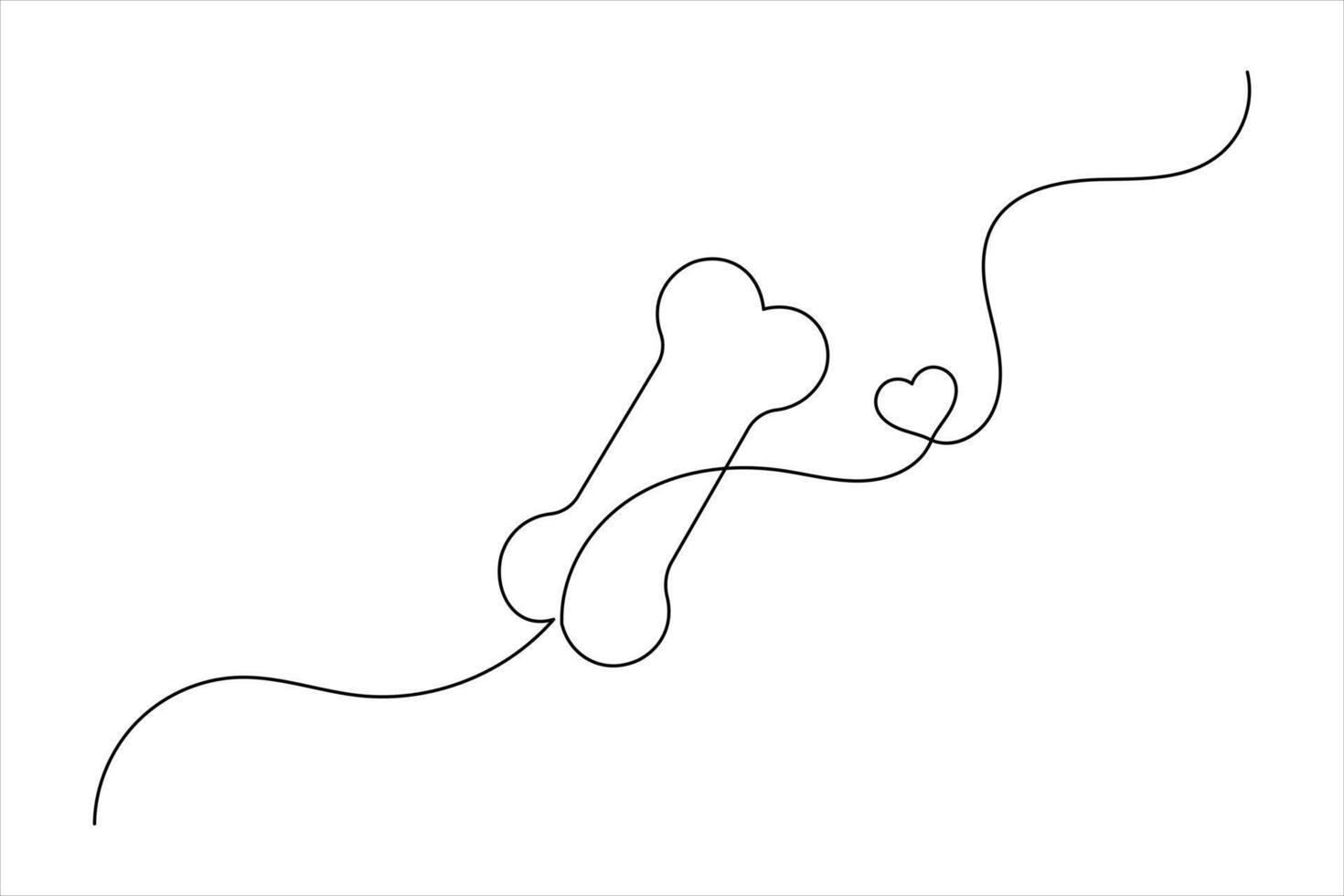 Dog bone one line drawing art with love shape vector