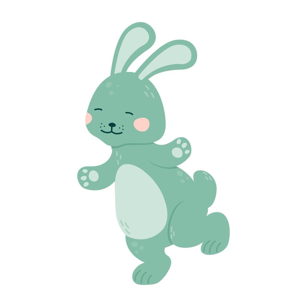 Cute rabbit runs with its paws open and its eyes closed. Funny bunny. vector
