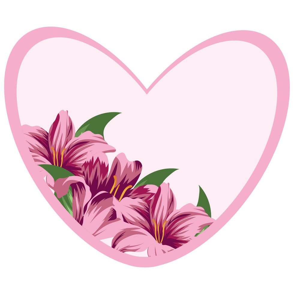 heart shaped valentine or card template with floral design namely pink lily design vector