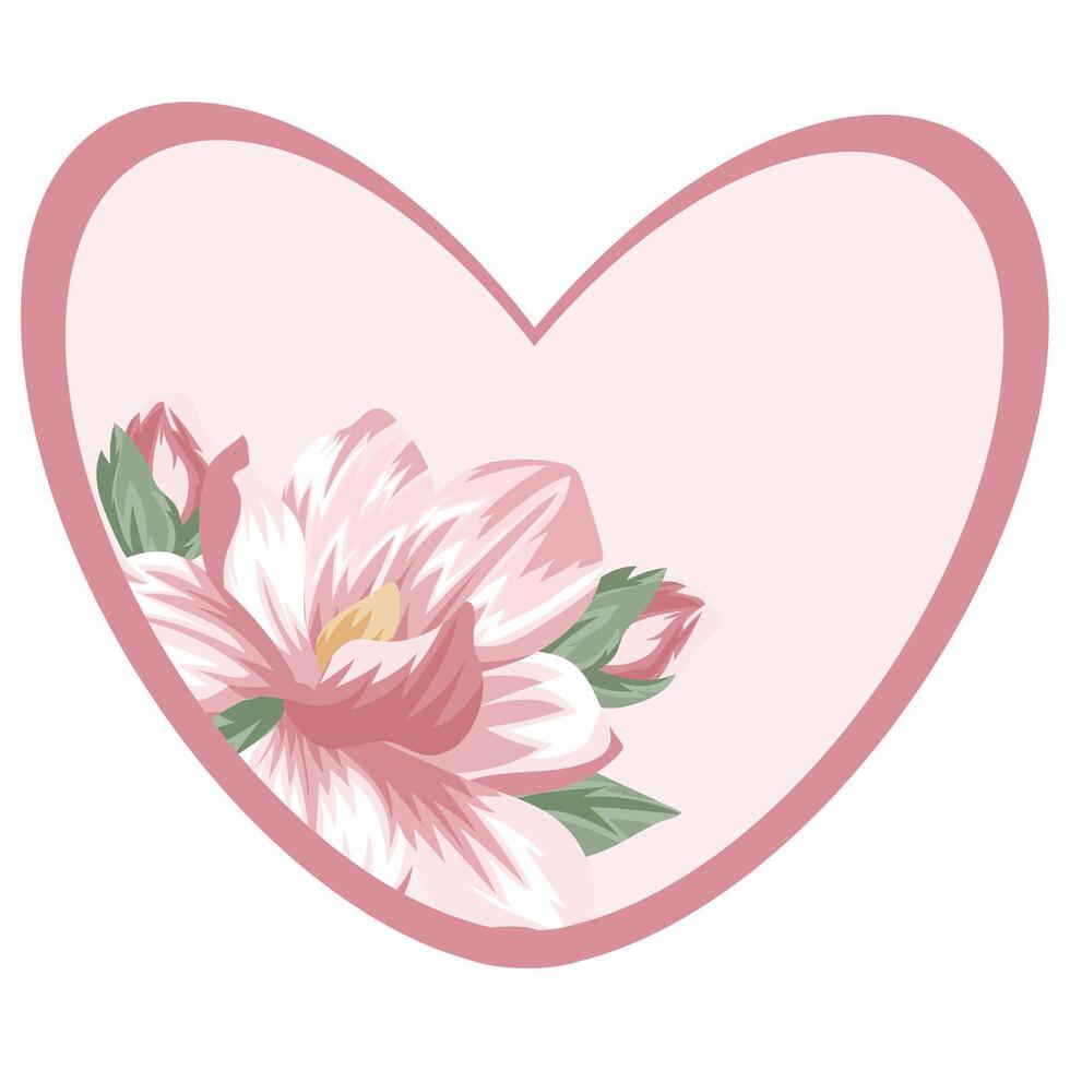 heart shaped valentine or card template with floral design namely pink magnolia design vector