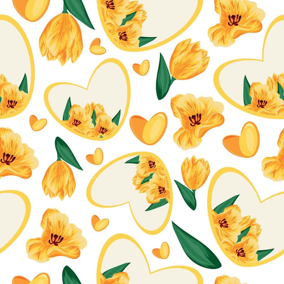 template for a valentine or card in the shape of a heart with a floral design, namely a design of yellow tulips vector