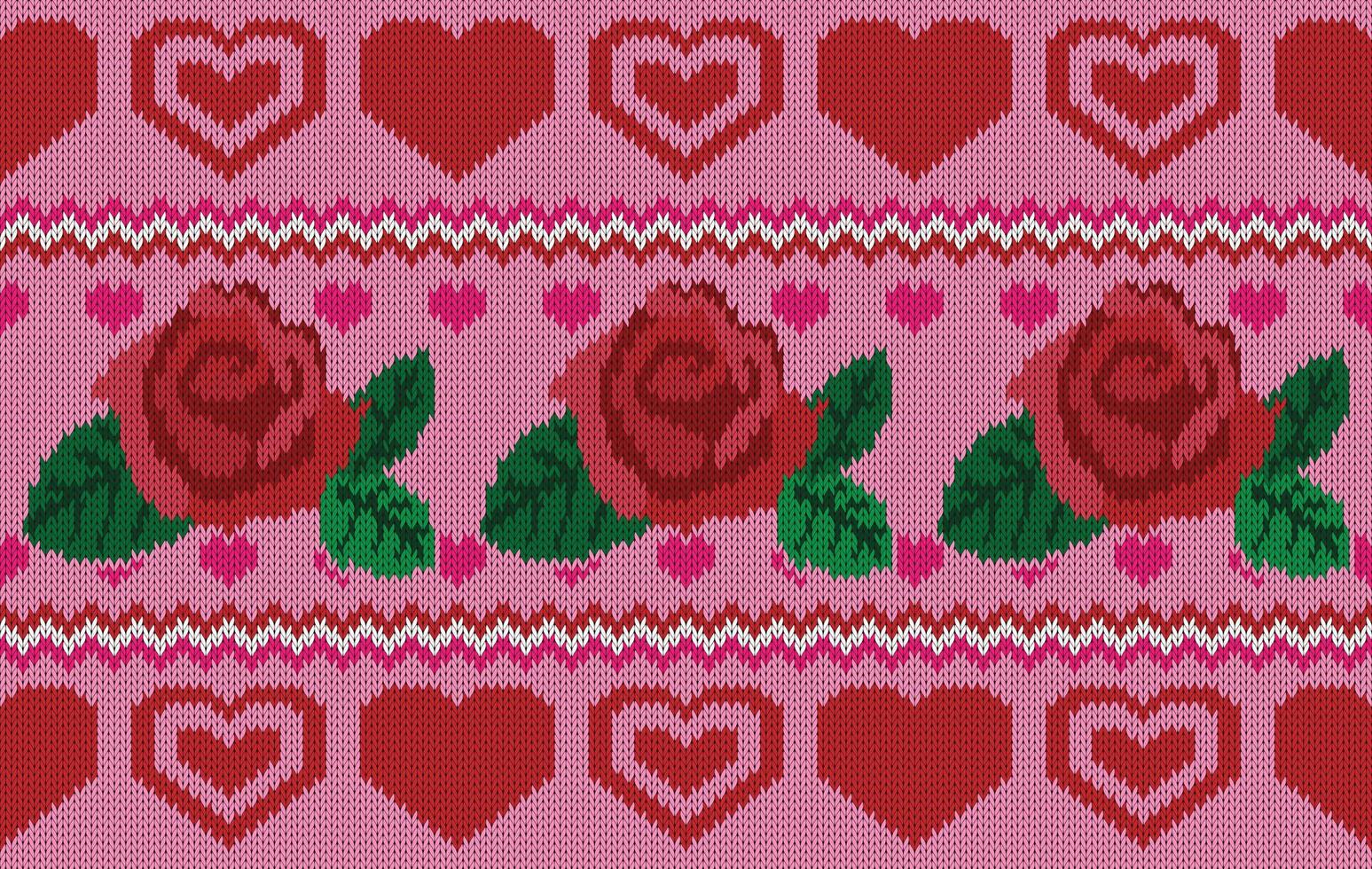 Knitted pattern seamless fabric Valentine day. traditional knitted pattern roses style. Designed for background ,wallpaper ,valentine ,clothing ,knitted pattern ,fabric ,embroidery ,textile vector