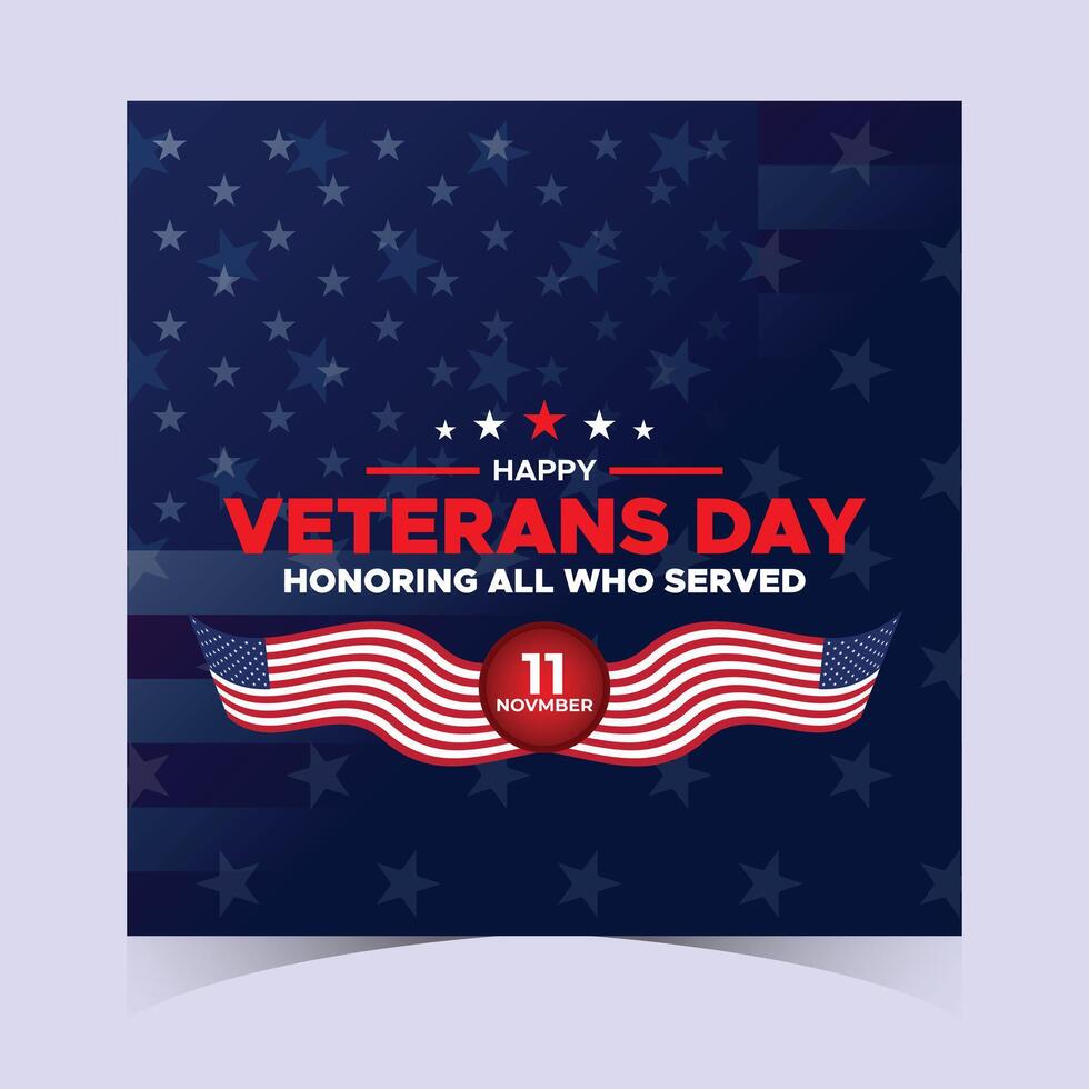 Veterans Day design with patriotic stars and stripes, honoring all who served in the military, celebrating the spirit of service and sacrifice on November 11 vector