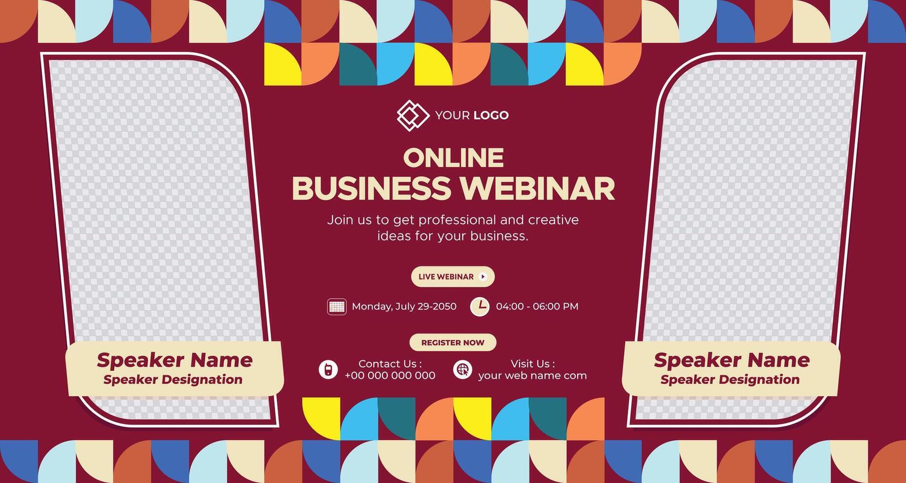 Online business webinar banner with modern geometric design and placeholder text space, perfect for promoting online events, digital marketing, and business webinars vector