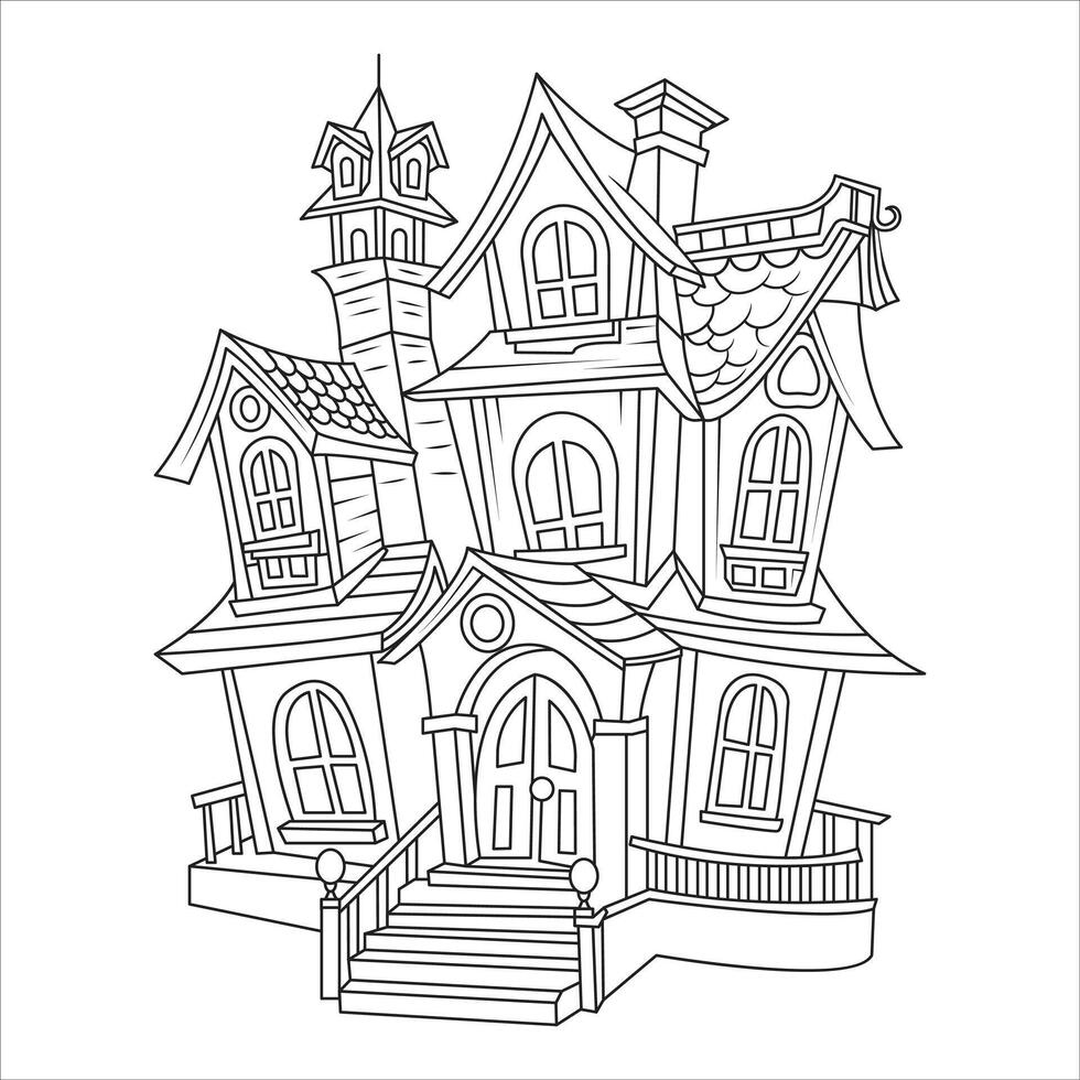 Whimsical Haunted House Line Art Illustration vector