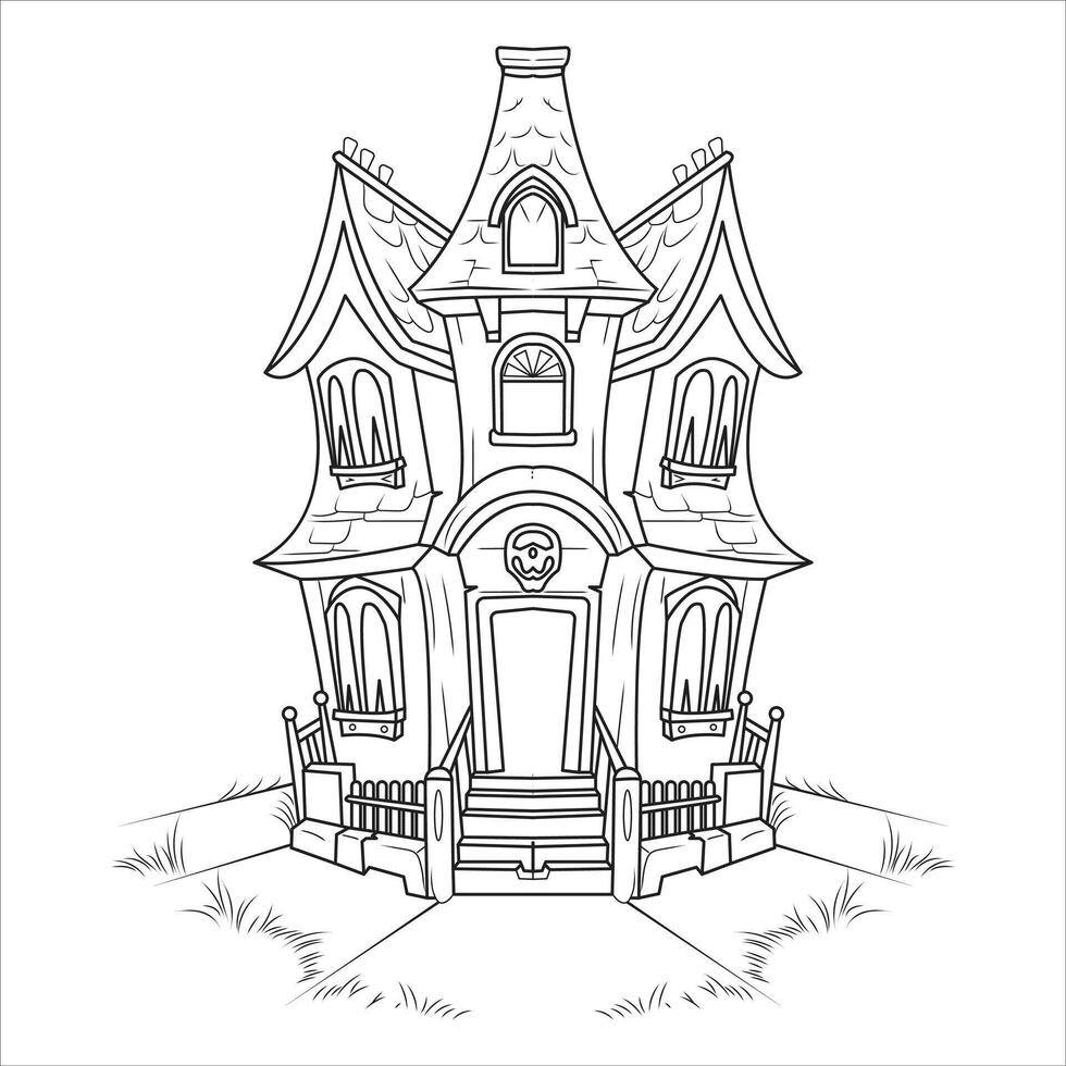 Spooky Haunted Mansion Line Art Illustration vector