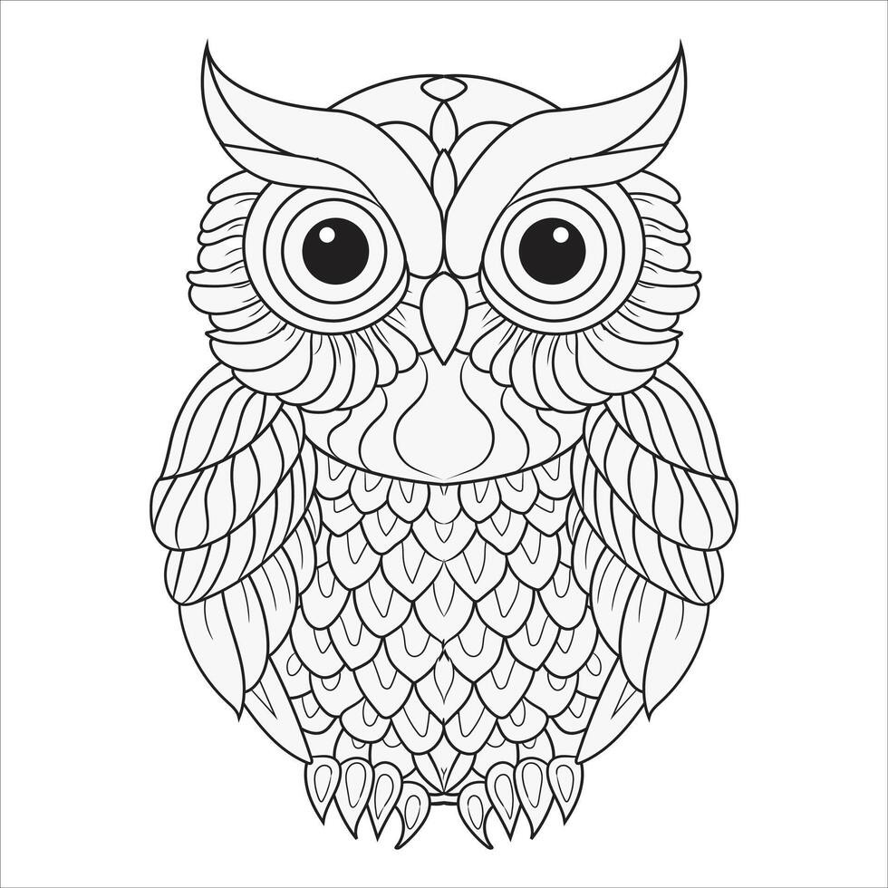Intricate Owl with Patterned Feathers Outline for Coloring vector