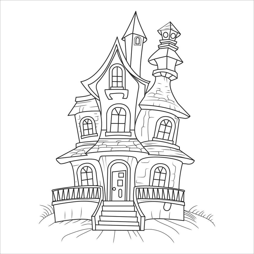 Spooky Haunted Mansion Line Art Illustration Line art vector