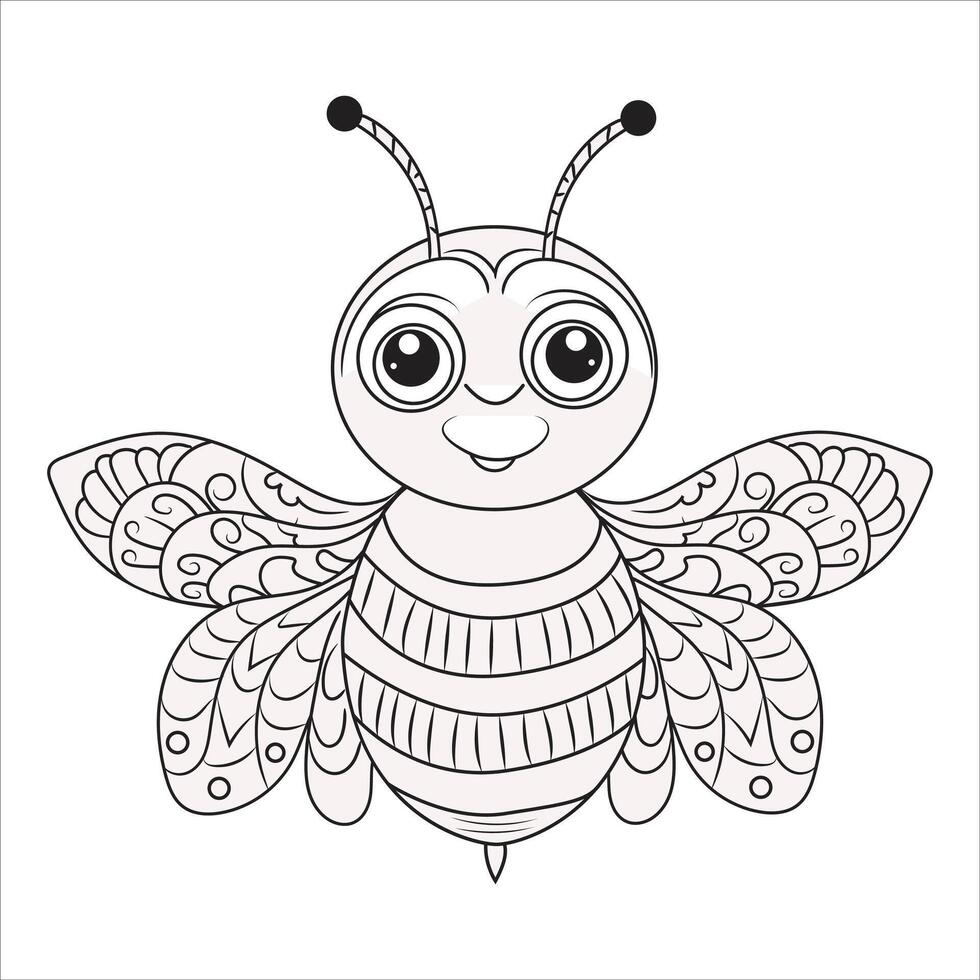 Cute Cartoon Bee with Intricate Wings Outline for Coloring vector