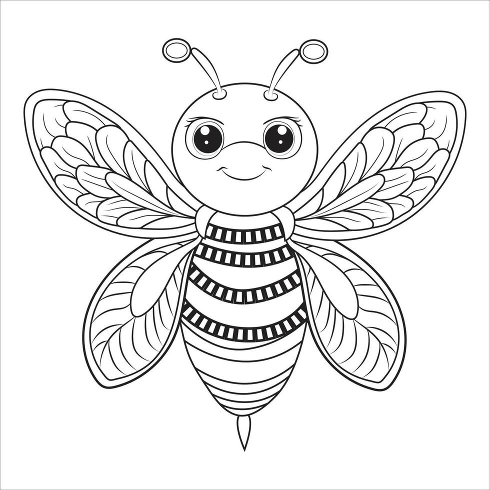 Cute Cartoon Bee with Decorative Wings Outline for Coloring vector
