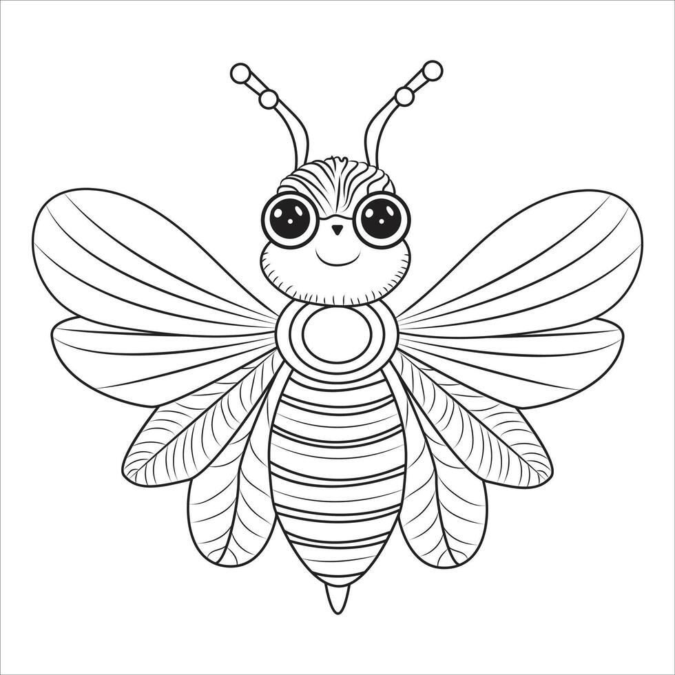 Smiling Cartoon Insect with Decorative Wings Outline for Coloring vector