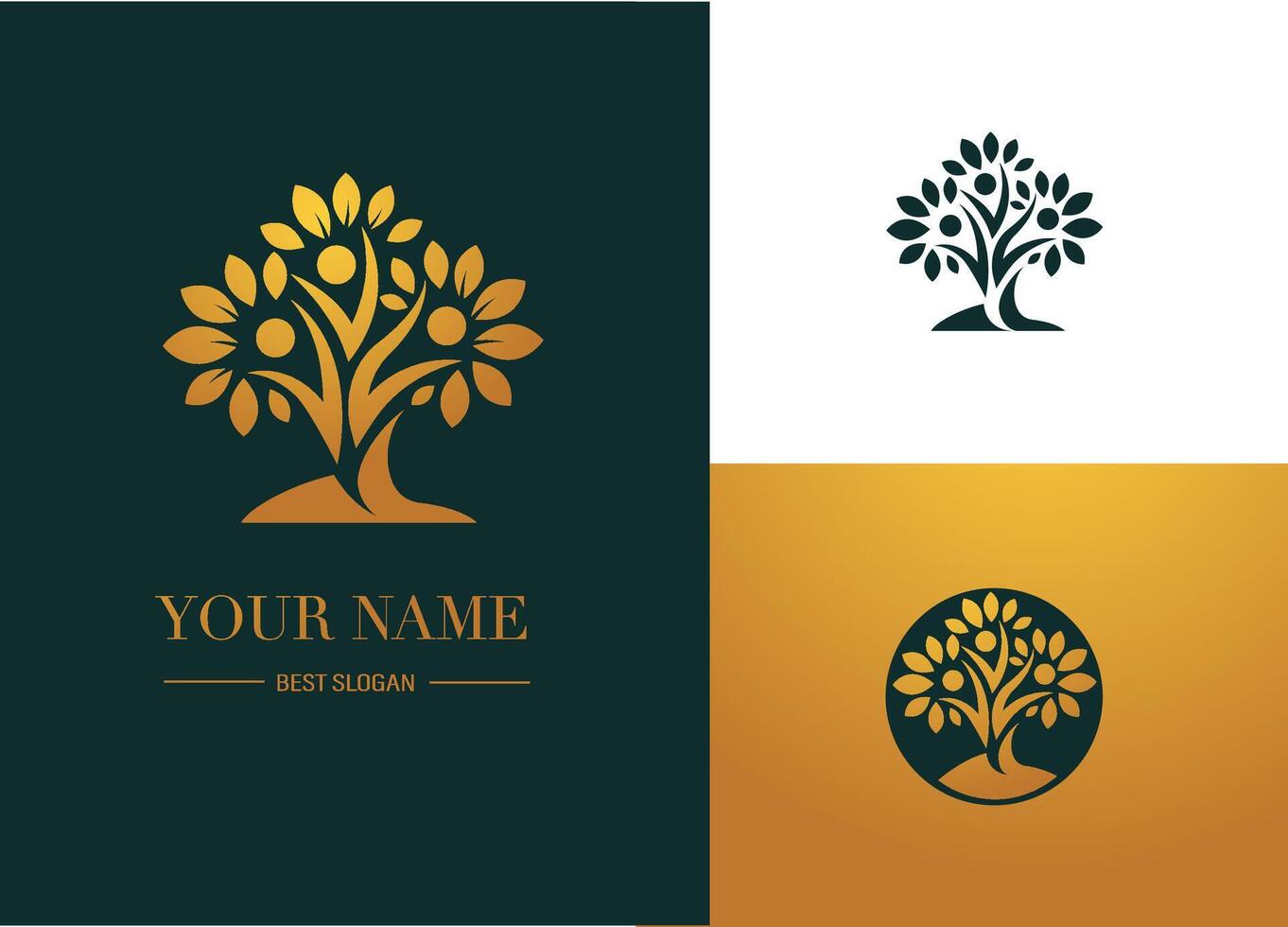 Tree Logo. Design with Figures Forming the Trunk and Holding Leaves, Adaptive Icon vector