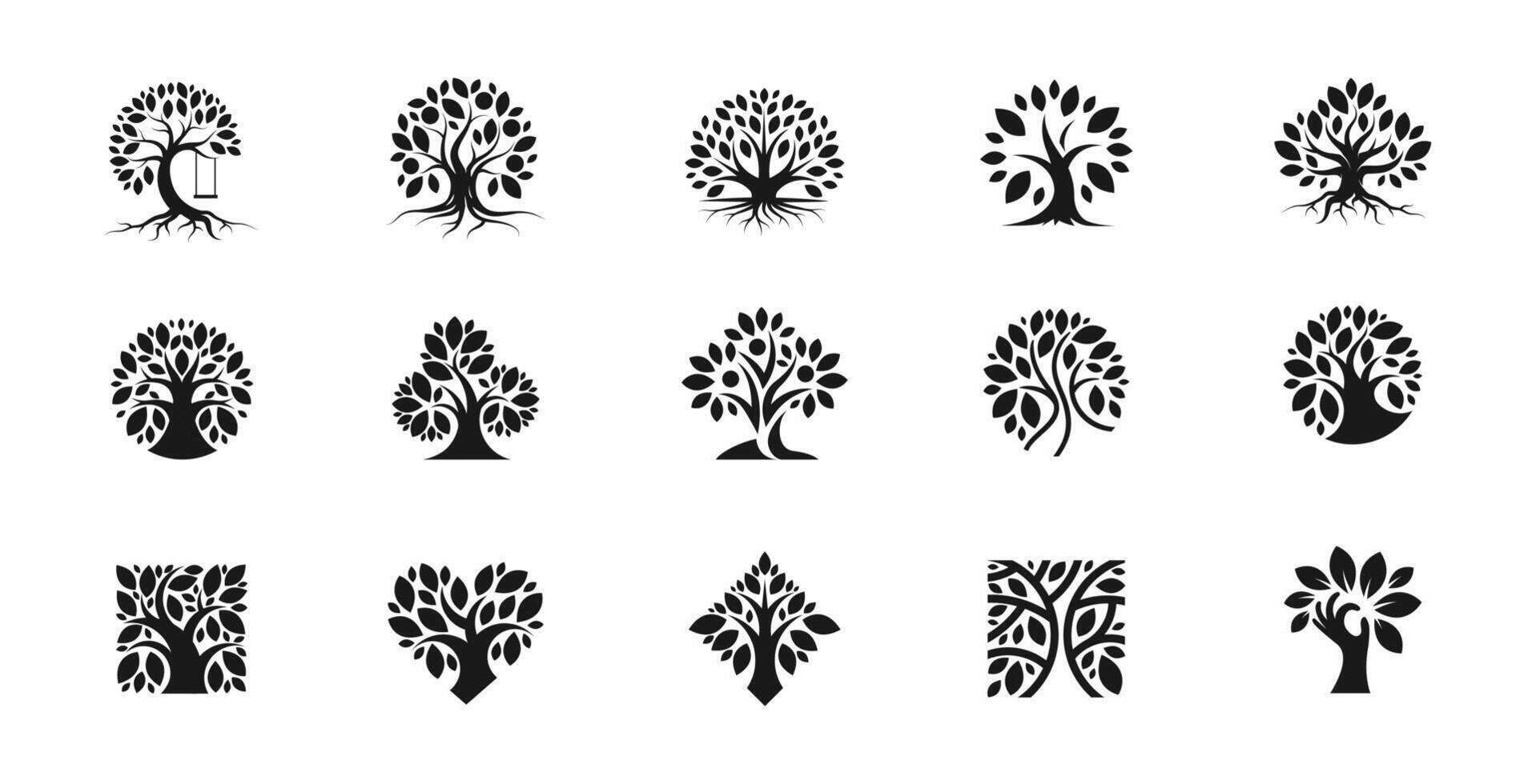 Modern Tree Silhouette Logo Set. Ideal for Eco-Friendly Brands, Businesses, Versatile Black Icons vector