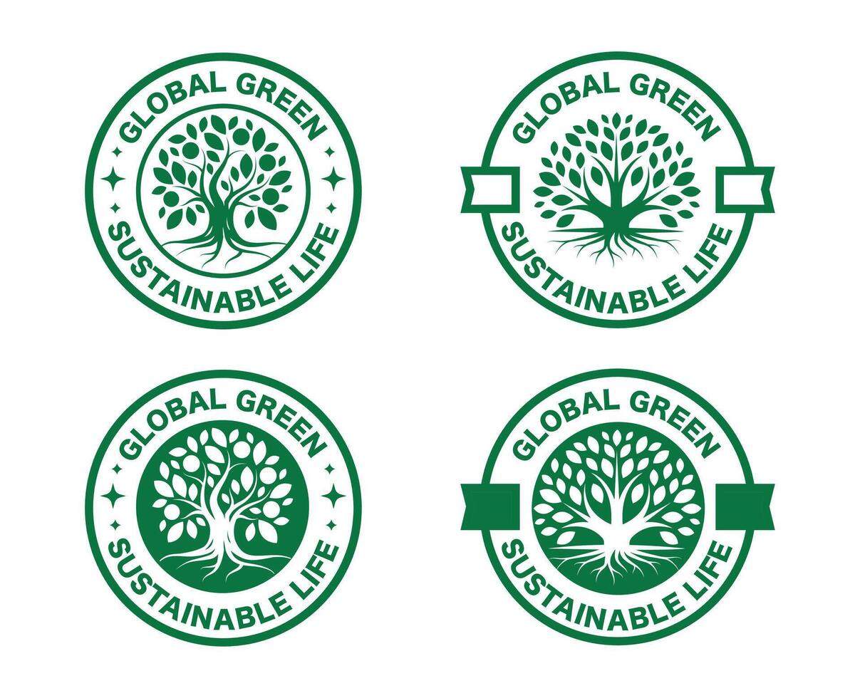 Green Circular Badges. Stamp-Style Designs with Text vector