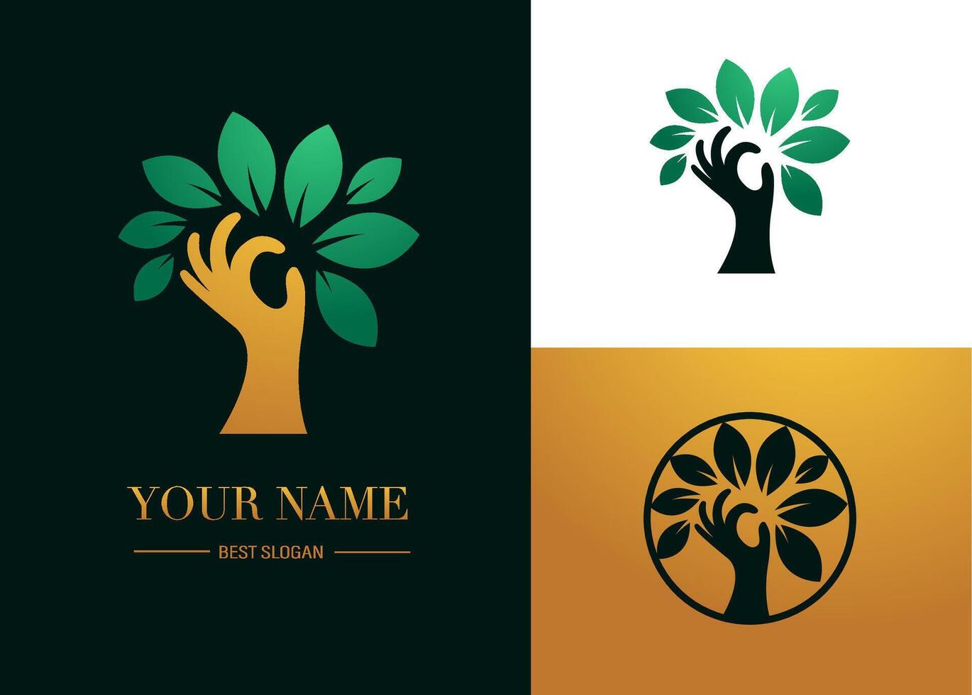 Adaptive Hand-Tree Logo. Stylized Design with a Hand as the Trunk Holding Leaves vector