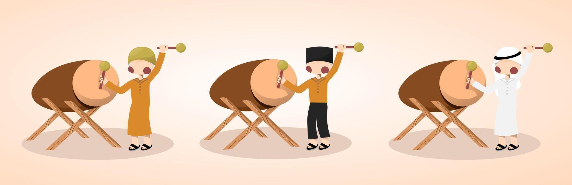Set of muslim mens beat bedug or drum vector