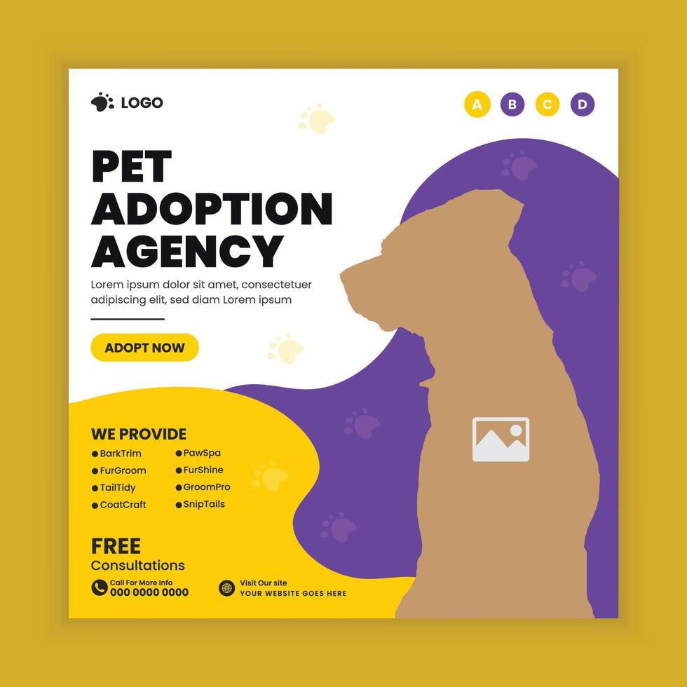 Pet adoption and store social media post design or pet business web square post banner template vector