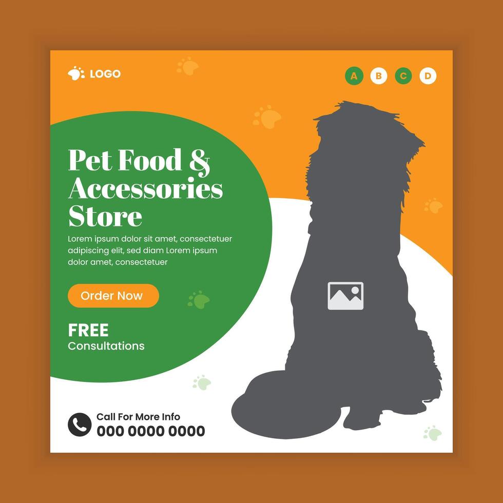 Pet food and accessories store social media post design or pet business web square post banner template vector
