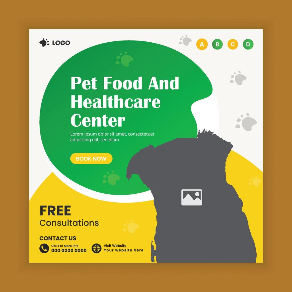 Pet food and healthcare store marketing social media post design or pet business web square post banner template vector