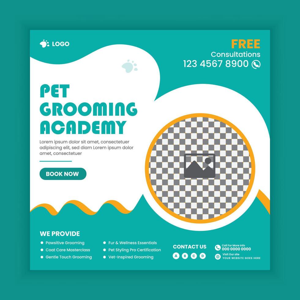 Pet academy social media post design or pet business web square post banner template vector