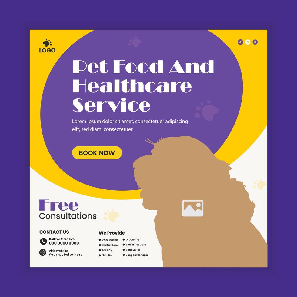 Pet food and healthcare center social media post design or pet business web square post banner template vector