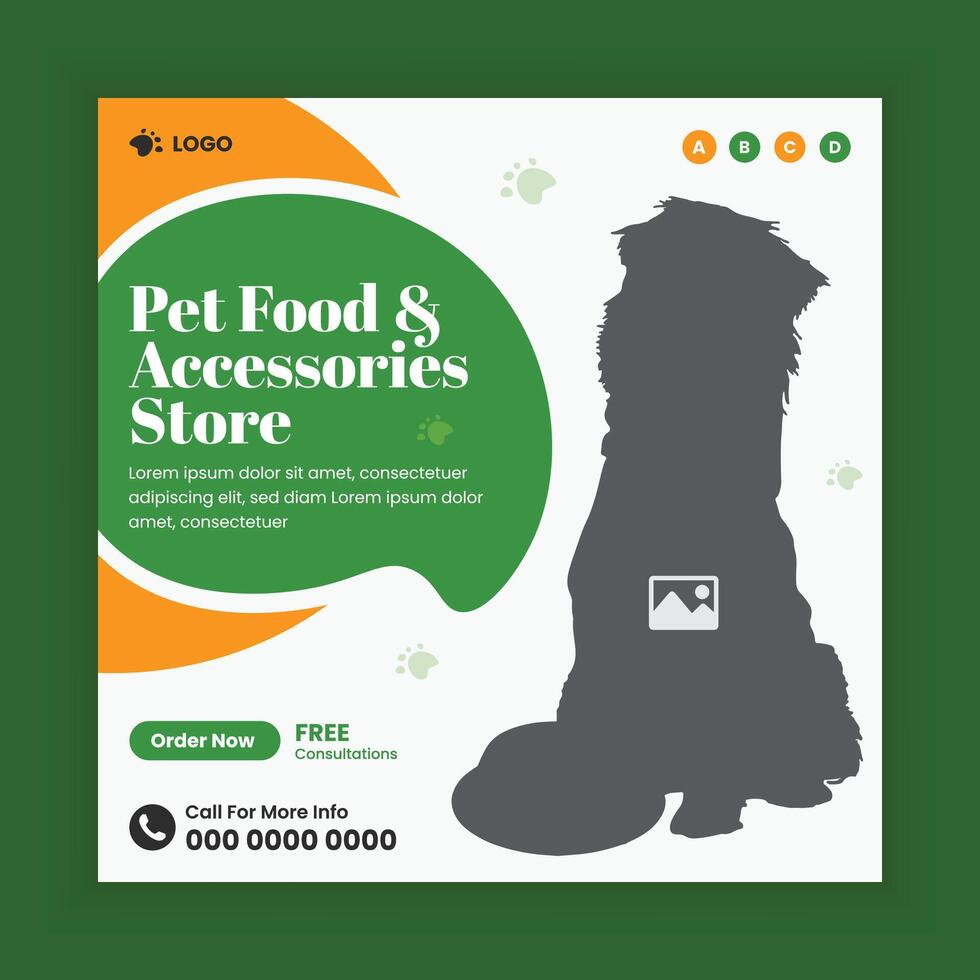 Pet food and goods store social media post design or pet business web square post banner template vector