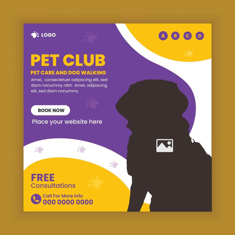 Pet club social media post design or pet business web square post banner template vector