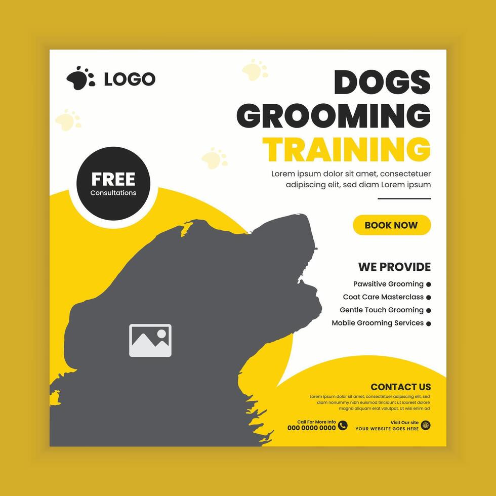 Pet grooming training center social media post design or pet business web square post banner template vector