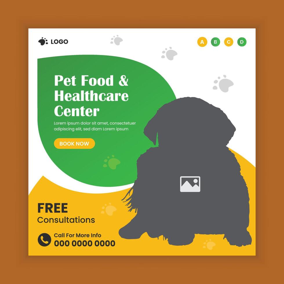 Pet food and healthcare social media post design or pet business web square post banner template vector