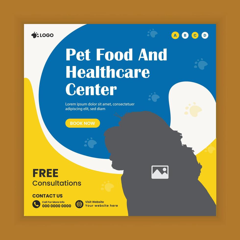 Pet healthcare center social media post design or pet food business web square post banner template vector