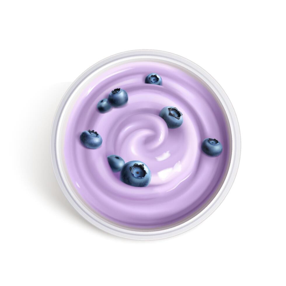 Blueberry yogurt top view isolated on white background vector