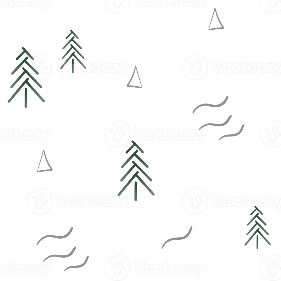 Seamless abstract pattern with spruce tree, triangles and waves. Endless background in Scandinavian style. Stylized spruce digital illustration. Print for delicate textile, fabric and packaging design png