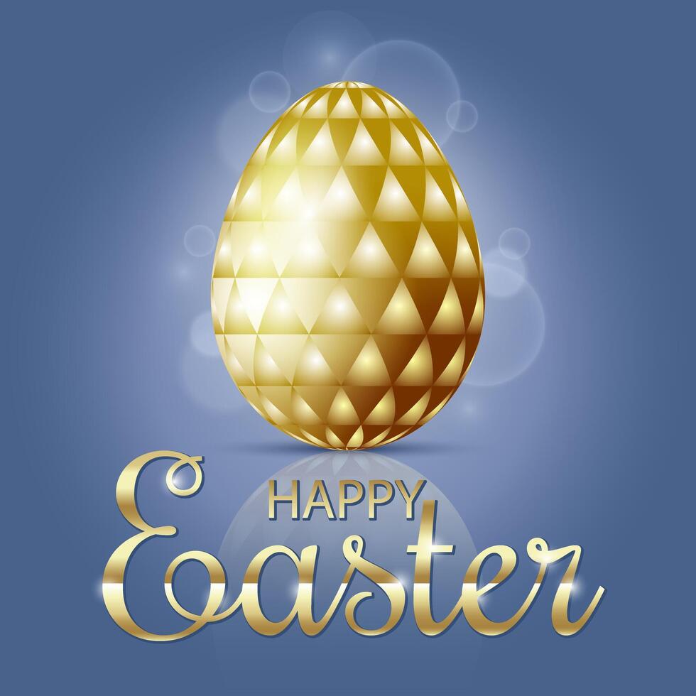 Golden Easter Egg on Blue Background with Bokeh Effect vector