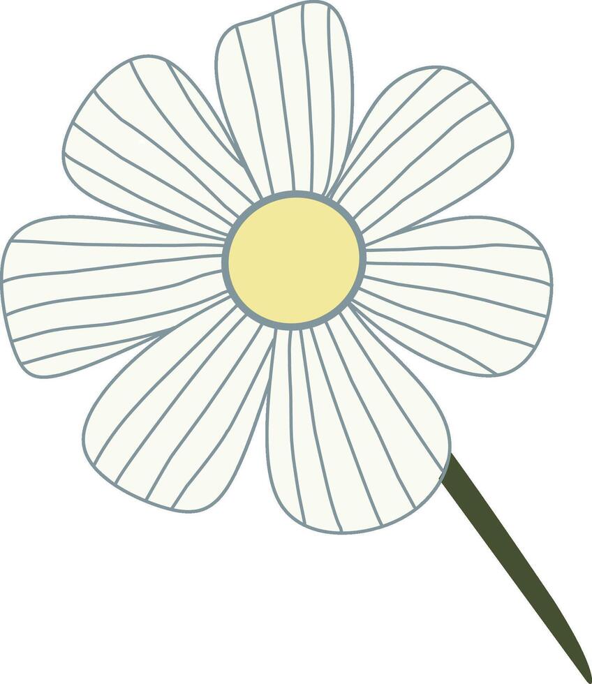 Illustration of a single daisy flower in a minimalist style with white and yellow colors. Perfect for greeting card designs, posters, or as a graphic element for creative projects vector