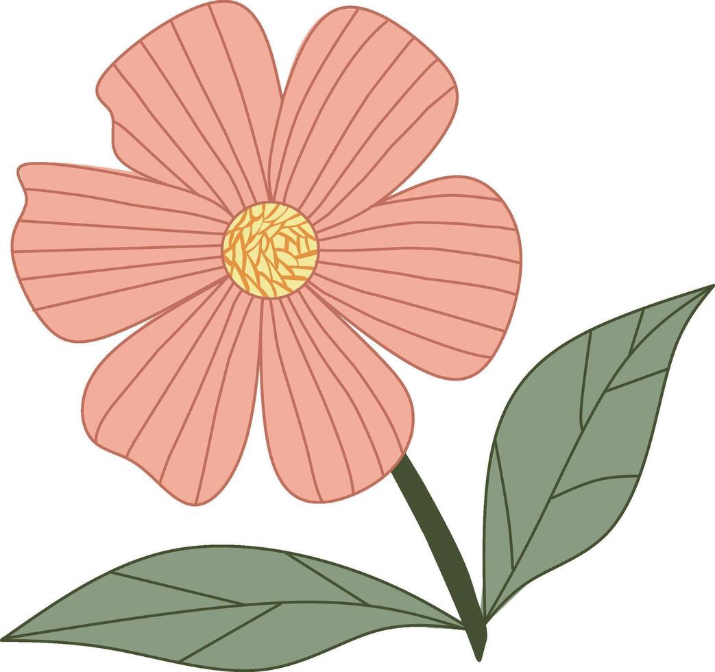 Minimalist style single flower illustration with soft pastel pink color vector