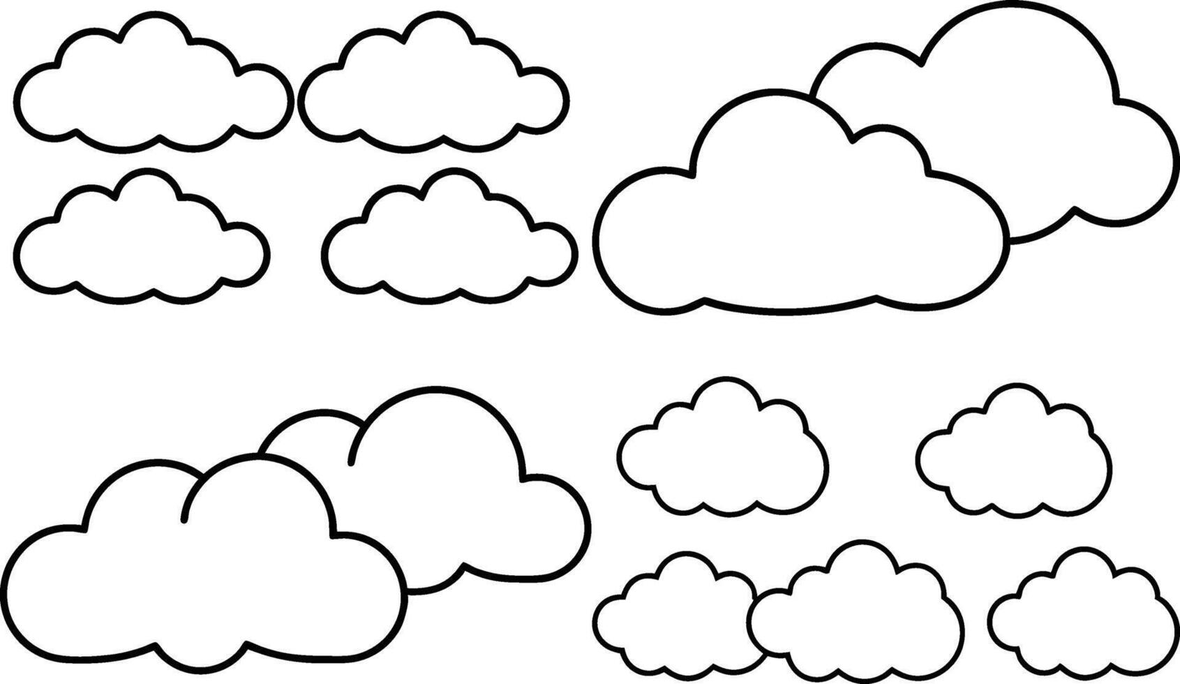 A Black And White Drawing Of Cloud Collection Line Art Illustration On An Isolated White Background vector