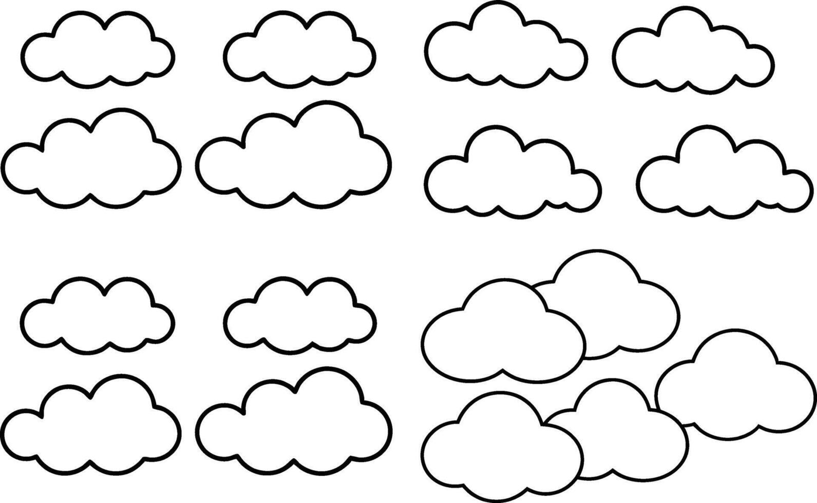 A Set Of Black And White Line Art Drawing Of Clouds With A White Background vector