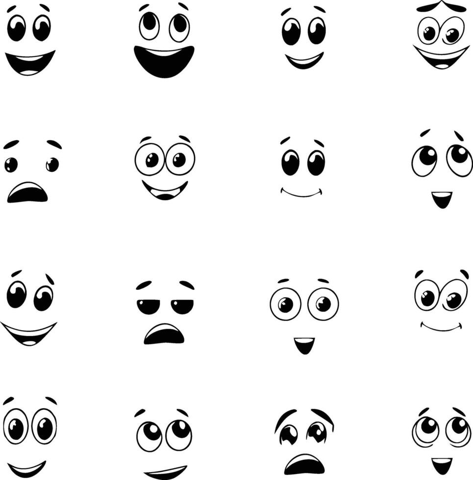 Contrasting Emotional Expressions Of Cartoon Faces Hand Drawn Icon Set Illustration vector