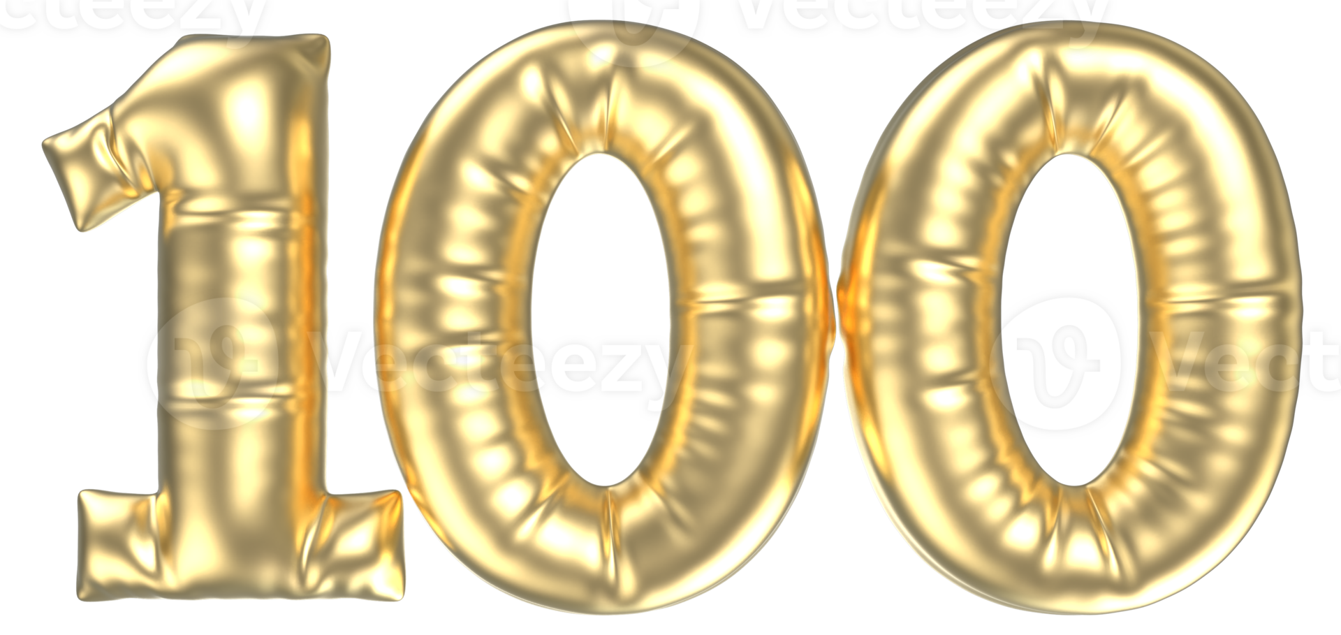 100 Balloon Number Gold 3D png