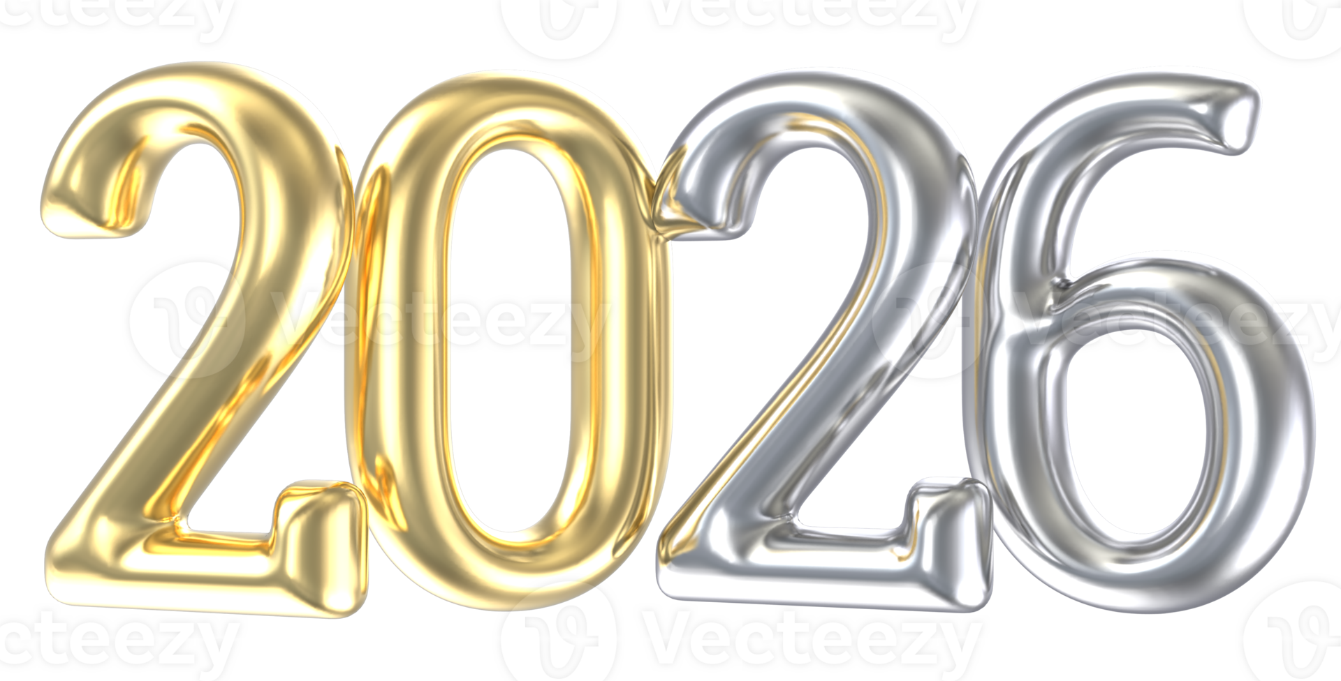 2026 new year And Gold With Silver 3D Render png