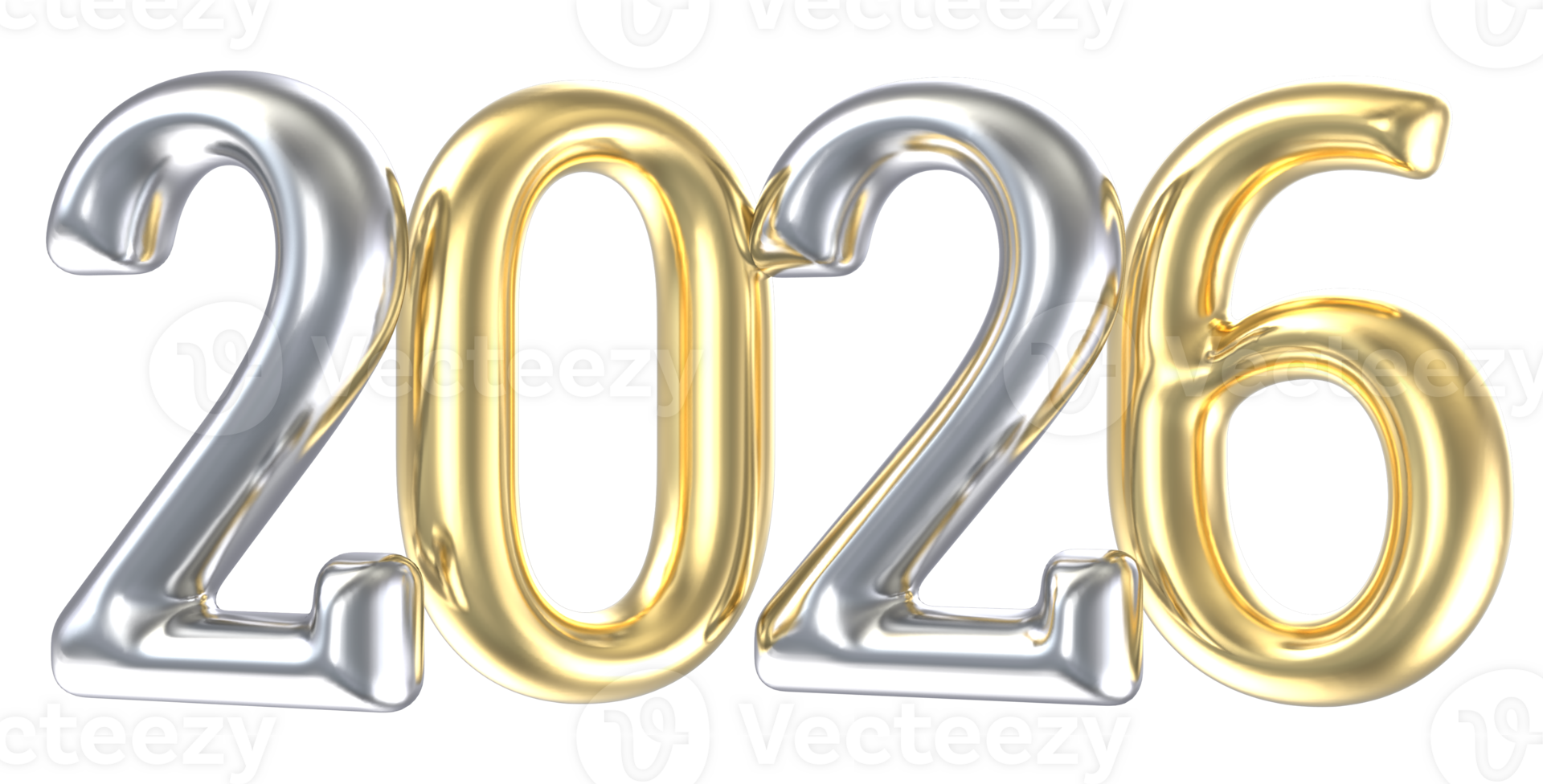 2026 new year And Gold With Silver 3D Render Design png