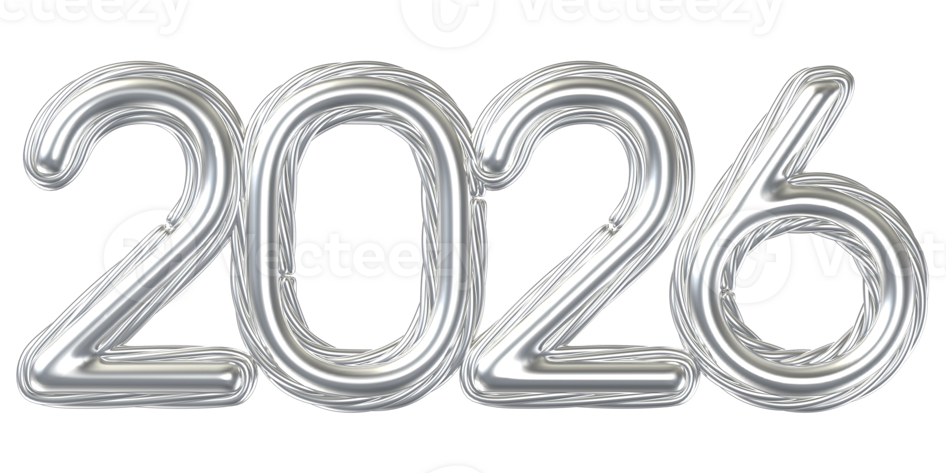 Happy New Year Number 2026 Silver 3D Render png