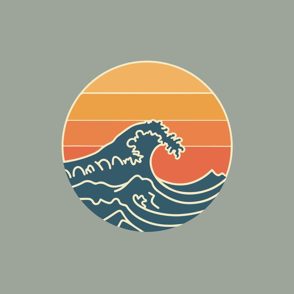 a watercolor painting of a wave and the sun. vector