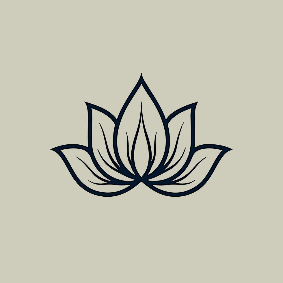a black drawing of a lotus flower on a beige background. vector