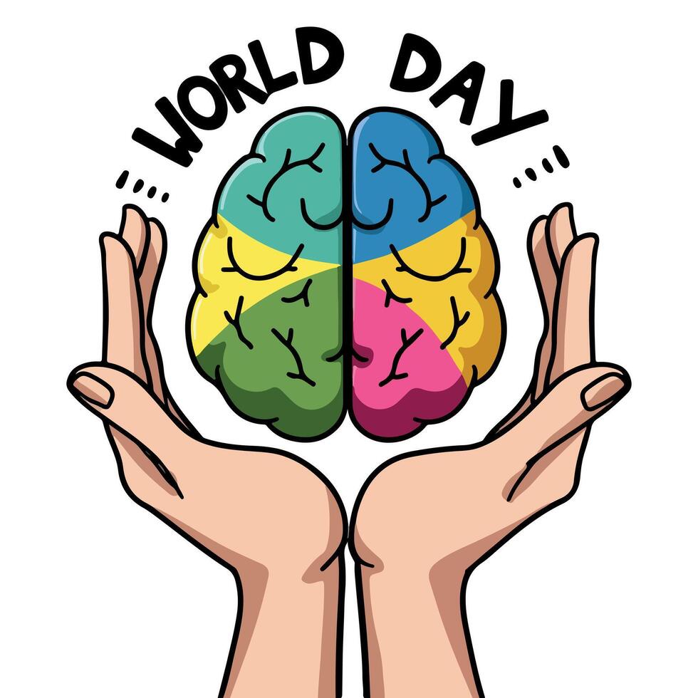a person holding a brain with the word world in the middle that says world day vector