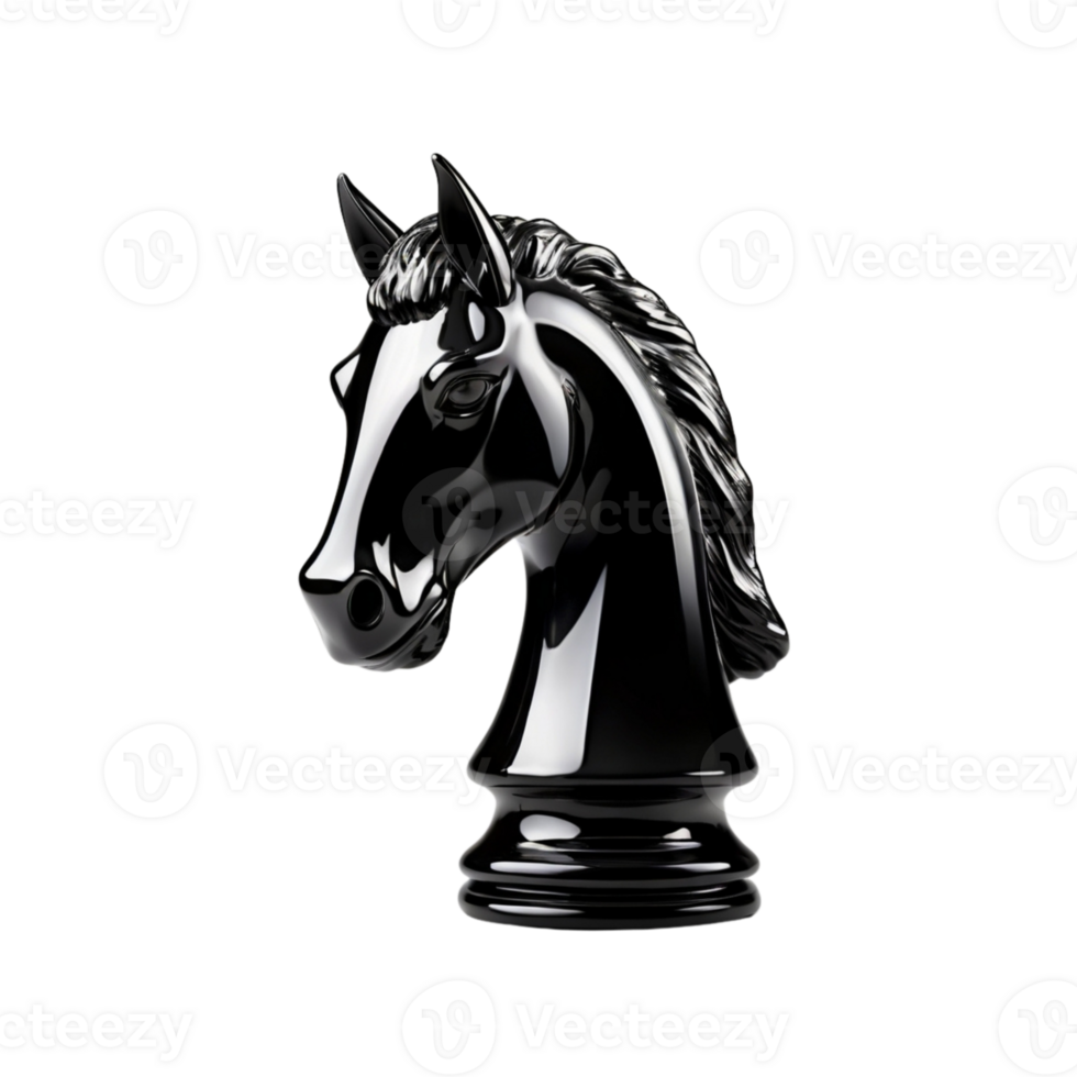 Close-Up Of Black Horse Knight Chess Piece With Shiny Surface, Transparent Background, Suitable For Strategic And Gaming Visuals png