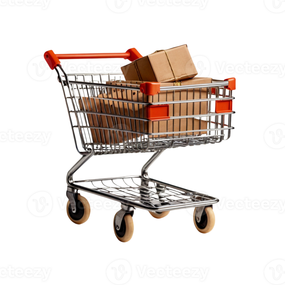 Shopping Cart Loaded With Boxes, Ideal For Retail Or Logistics Themes, Transparent Background png