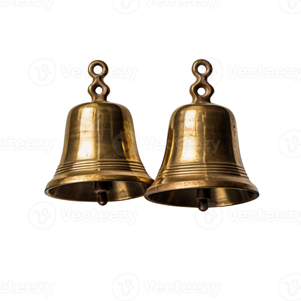Two Vintage Bronze Bells With A Polished Finish, Ideal For Traditional Decor, Transparent Background png
