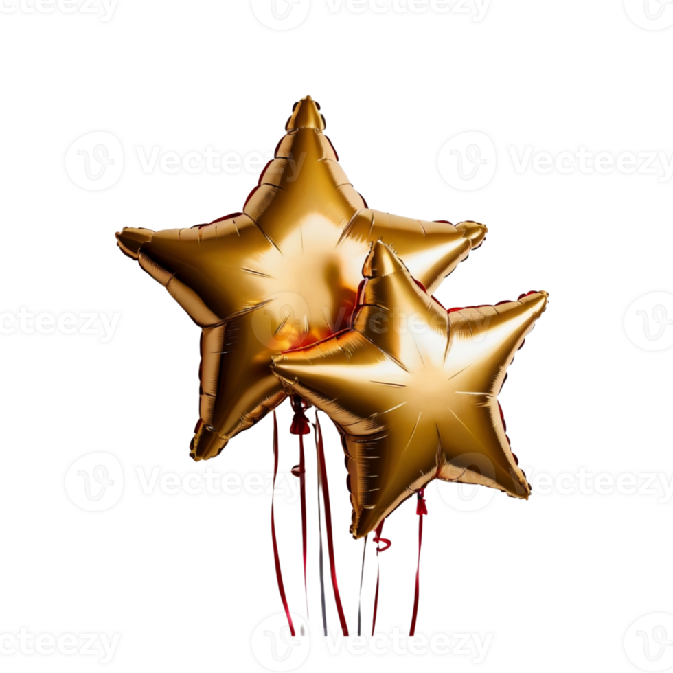 Shiny Golden Star Balloons With Ribbons On Transparent For Festive Themes png