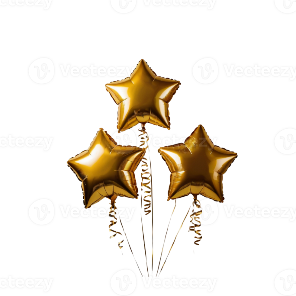 Golden Star-Shaped Balloons Floating With Strings, Transparent Background, Ideal For Parties, Celebrations, Festive Occasions, And Decorations png
